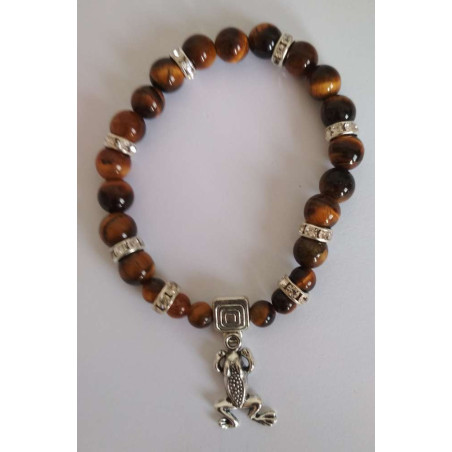 Tigerauge-Mineralienarmband mit Glücksfrosch