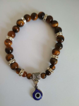 Mineralienarmband Tigerauge mit Türkischem Auge, gegen Neid