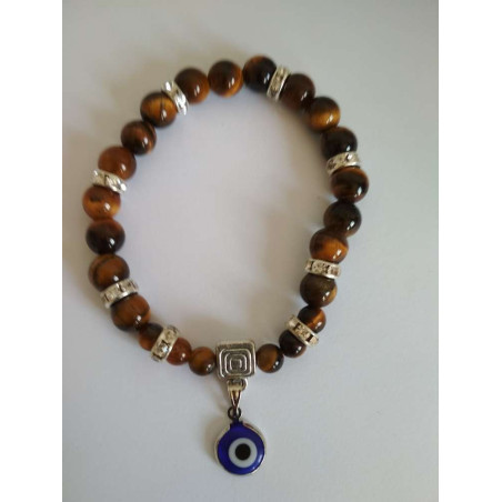 Mineralienarmband Tigerauge mit Türkischem Auge, gegen Neid