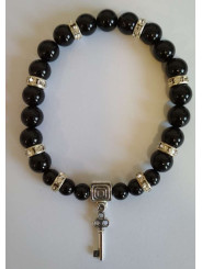 Schwarzes Turmalin-Mineral-Armband mit Straßenöffner-Schlüssel