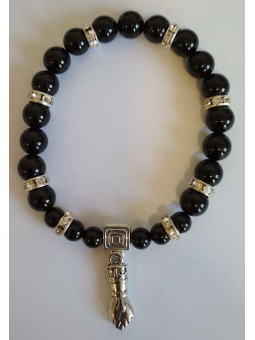 Schwarzer Turmalin-Mineral-Armband mit Figa-Manschette, Verteidigung und Schutz