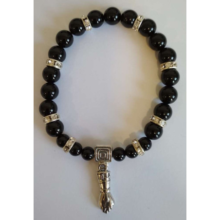 Schwarzer Turmalin-Mineral-Armband mit Figa-Manschette, Verteidigung und Schutz