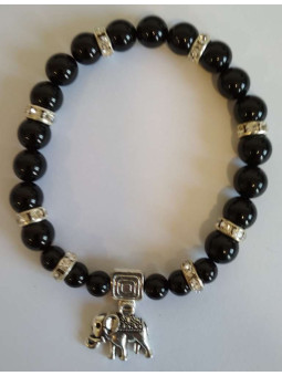 Schwarzer Turmalin mit Wohlstandselefant-Mineral-Armband