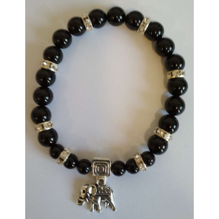 Schwarzer Turmalin mit Wohlstandselefant-Mineral-Armband