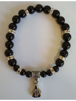 Schwarzes Turmalin-Mineral-Armband mit Geldbörsen