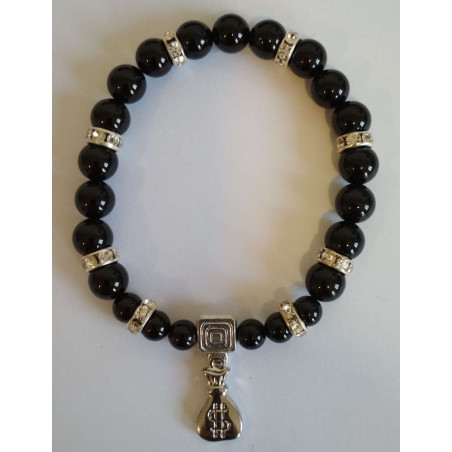 Schwarzes Turmalin-Mineral-Armband mit Geldbörsen