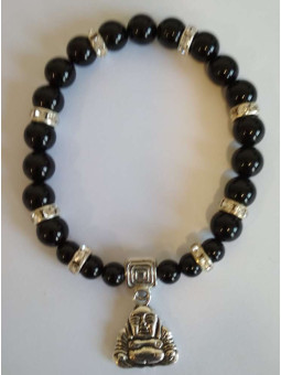 Schwarzes Turmalin-Mineral-Armband mit Wunsch-Buddha