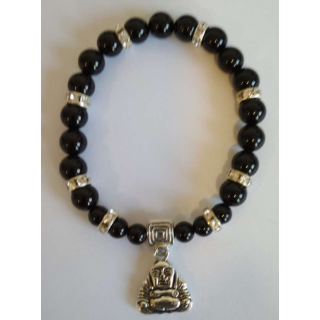 Schwarzes Turmalin-Mineral-Armband mit Wunsch-Buddha