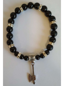 Schwarzes Turmalin-Mineral-Armband mit keltischer Axt