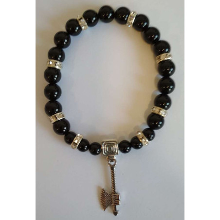 Schwarzes Turmalin-Mineral-Armband mit keltischer Axt