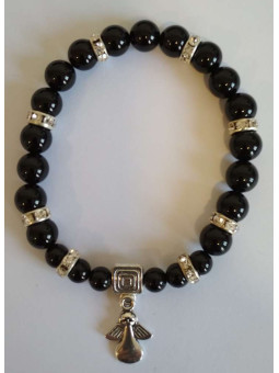 Schwarzes Turmalin-Mineral-Armband mit Engel