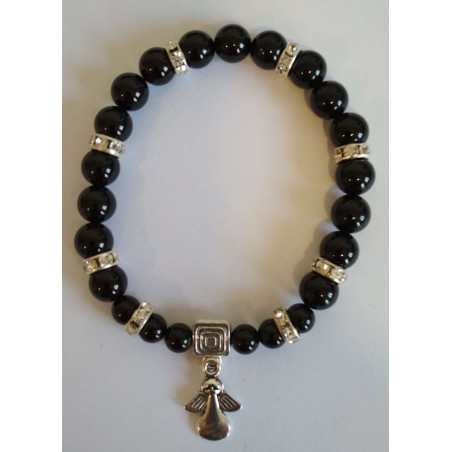 Schwarzes Turmalin-Mineral-Armband mit Engel