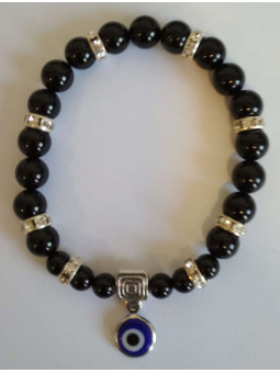 Schwarzes Turmalin-Mineral-Armband mit Türkischem Auge, gegen Neid