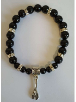 Schwarzes Turmalin-Mineral-Armband mit Schlüssel zum Werk