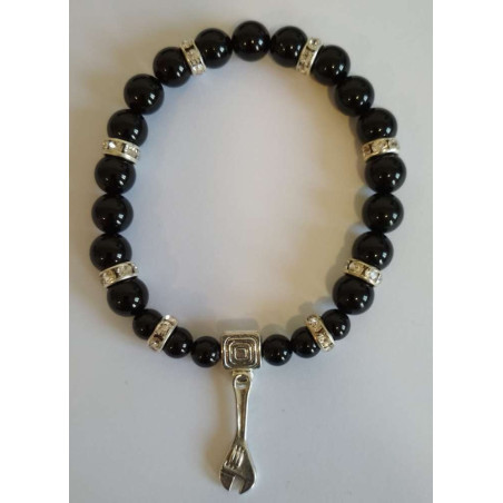 Schwarzes Turmalin-Mineral-Armband mit Schlüssel zum Werk