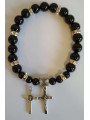 Schwarzes Turmalin-Mineral-Armband mit Kreuz des Heiligen Benedikt, Schutz
