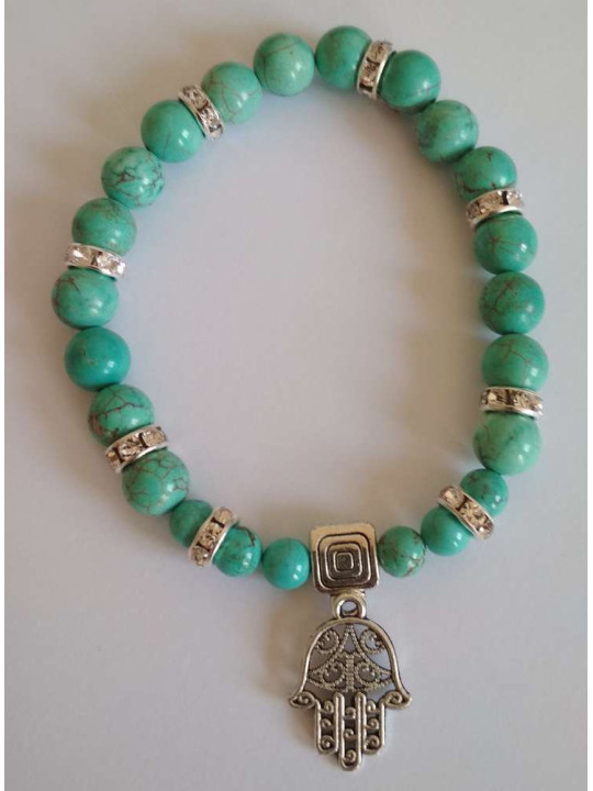 Türkis-Mineral-Armband mit Hand der Fatima, Schutz.