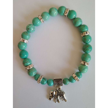 Türkis-Mineral-Armband mit Elefant, Wohlstand.