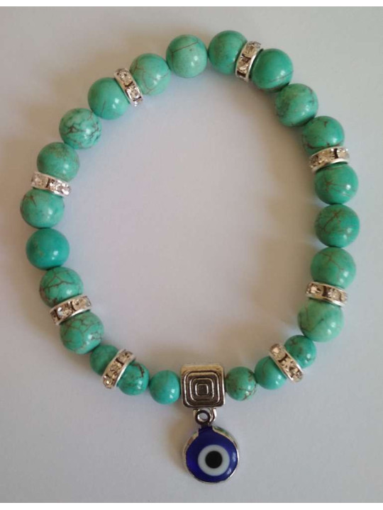 Türkis-Mineral-Armband mit Türkischem Auge, Gegen Neid.