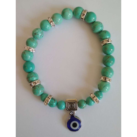 Türkis-Mineral-Armband mit Türkischem Auge, Gegen Neid.