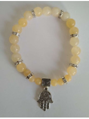 Gelbes Jaspis-Mineral-Armband mit Hand der Fatima, Schutz