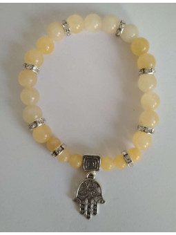 Gelbes Jaspis-Mineral-Armband mit Hand der Fatima, Schutz