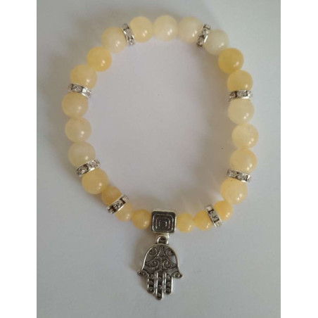 Gelbes Jaspis-Mineral-Armband mit Hand der Fatima, Schutz