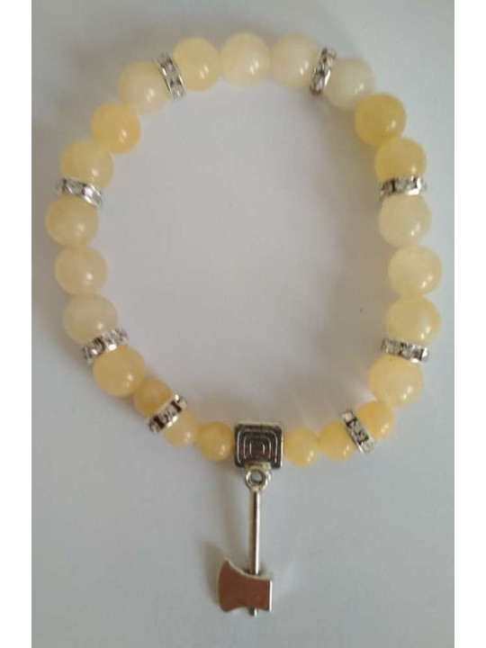 Gelbes Jaspis-Mineralienarmband mit Axt lockt Kunden an