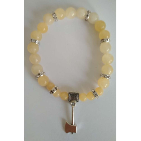 Gelbes Jaspis-Mineralienarmband mit Axt lockt Kunden an