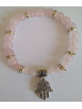 Rosenquarz-Mineral-Armband mit Hand der Fatima, Schutz