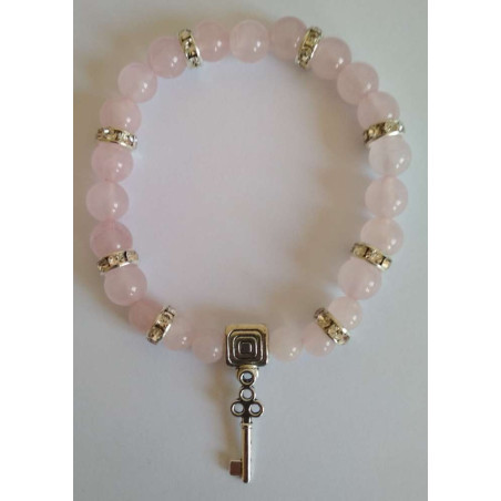 Rosenquarz-Mineralienarmband mit Straßenöffner-Schlüssel in Love