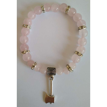 Rosenquarz-Mineral-Armband mit Axt zieht die Liebe an