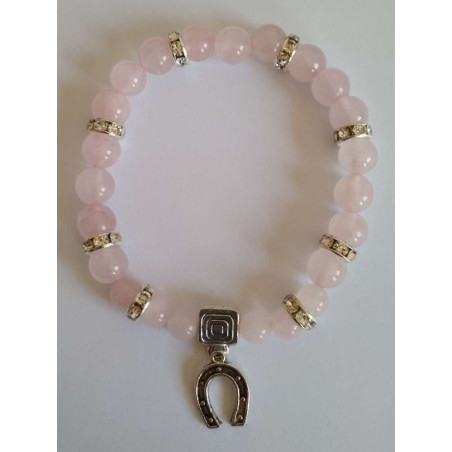 Rosenquarz-Mineralienarmband mit Hufeisen, Glücklich in der Liebe