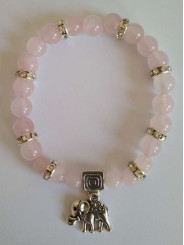 Mineralienarmband Rosenquarz mit Elefant, Wohlstand in der Liebe