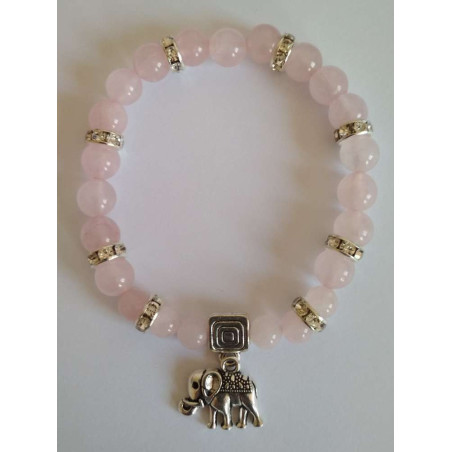 Mineralienarmband Rosenquarz mit Elefant, Wohlstand in der Liebe