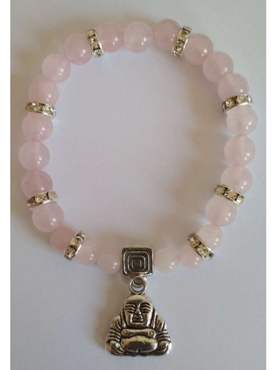 Rosenquarz-Mineralienarmband mit Buddha, Wünsche in Liebe