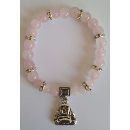 Rosenquarz-Mineralienarmband mit Buddha, Wünsche in Liebe