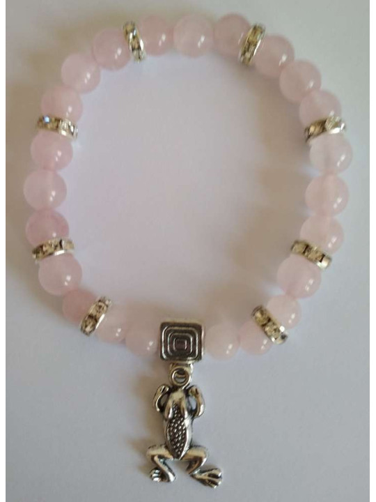Mineralienarmband Rosenquarz mit Frosch, Glücklich in der Liebe