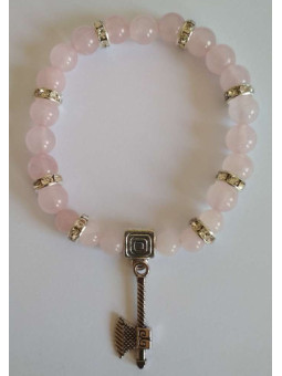 Rosenquarz-Mineralienarmband mit keltischer Axt