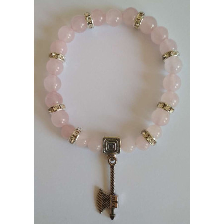 Rosenquarz-Mineralienarmband mit keltischer Axt