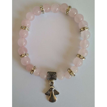 Rosenquarz-Mineralienarmband mit Engel
