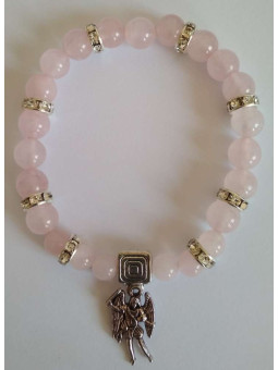 Rosenquarz-Mineral-Armband mit Sankt Michael, Schutz in der Liebe