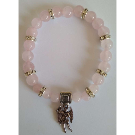 Rosenquarz-Mineral-Armband mit Sankt Michael, Schutz in der Liebe