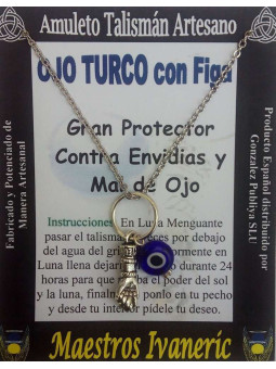 Handgefertigter Talisman Türkisches Auge mit Figa