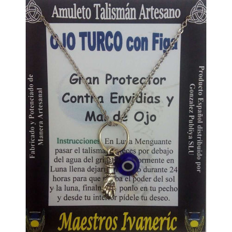 Handgefertigter Talisman Türkisches Auge mit Figa