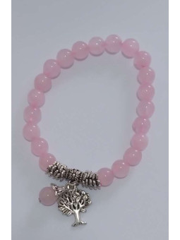 Armband Rosenquarz Mineral mit Lebensbaum