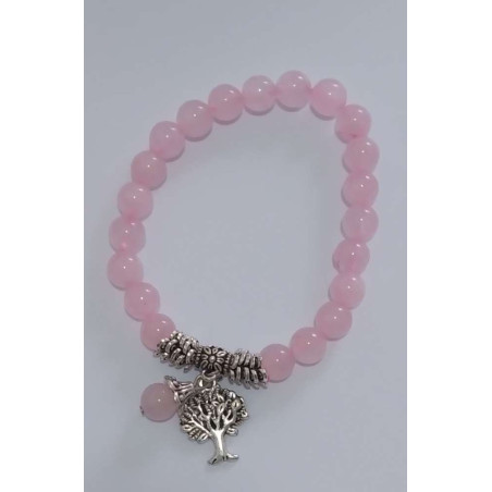 Armband Rosenquarz Mineral mit Lebensbaum