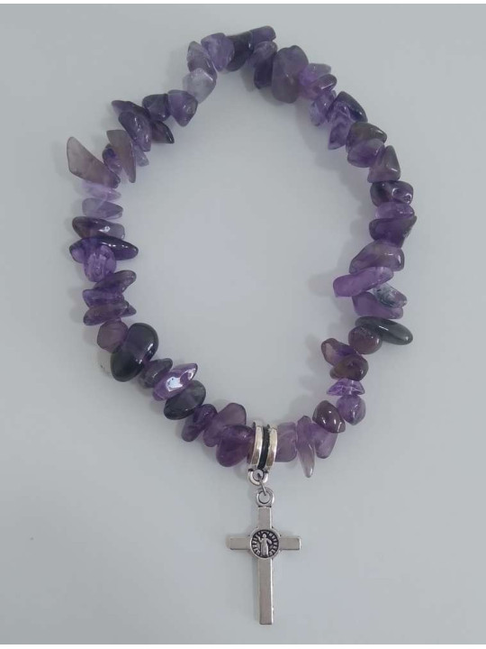 Aktion Kaufen 5 Stücke Amethyst Chip Armband mit Saint Benedict's Kreuz