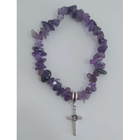 Aktion Kaufen 5 Stücke Amethyst Chip Armband mit Saint Benedict's Kreuz