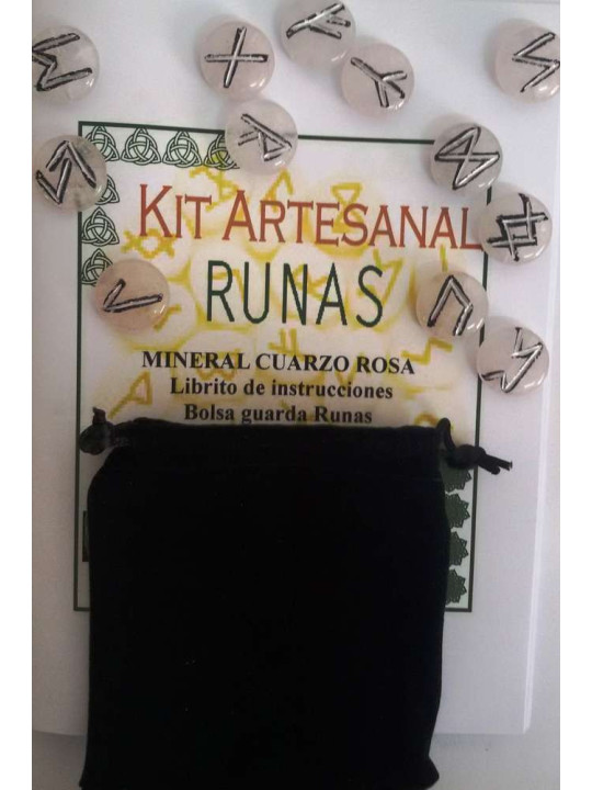 Rosenquarz-Runen, Wildlederetui und Anleitungsbroschüre